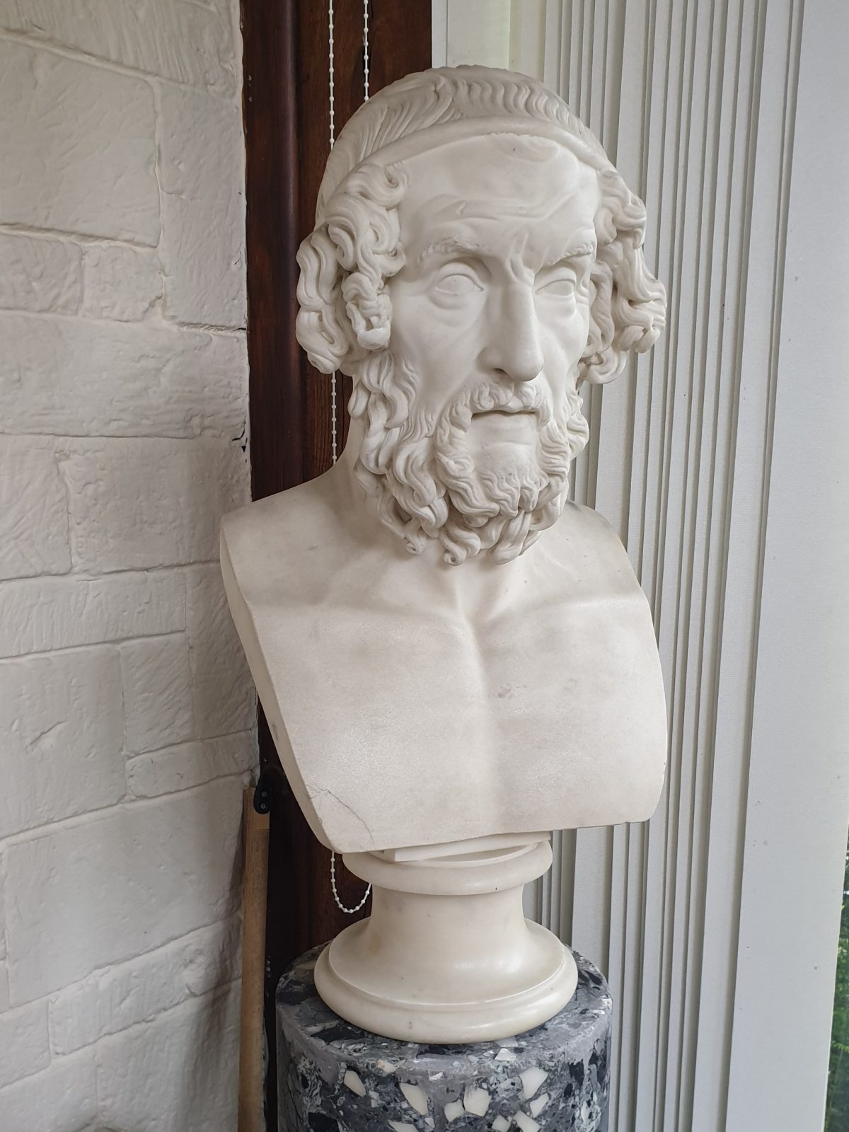 An imposing 19th Century marble bust of Homer. Discovered whilst undertaking an insurance valuation on behalf of a charity. This decorative sculpture typifies an antique work of art that still demands attention in the 21st Century